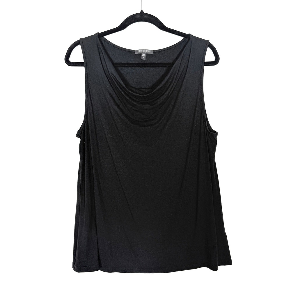 Eileen Fisher Petite Black Cowl Neck Sleeveless Jersey Top Tank PL USA Made - Picture 2 of 7